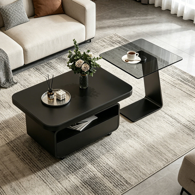 Table basse de luxe Modern Light, Black, 18.5" H x 35.43" L x 17.71" W, Sintered Stone