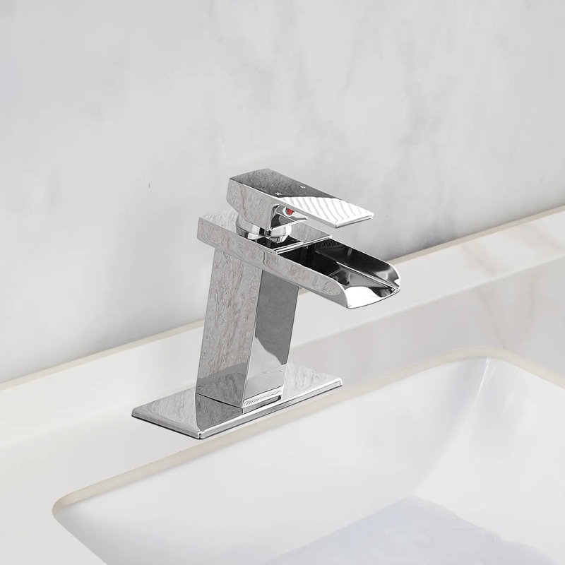 Waterfall Single Handle Stainless Steel Bathroom Faucet With Deckplate, Chrome