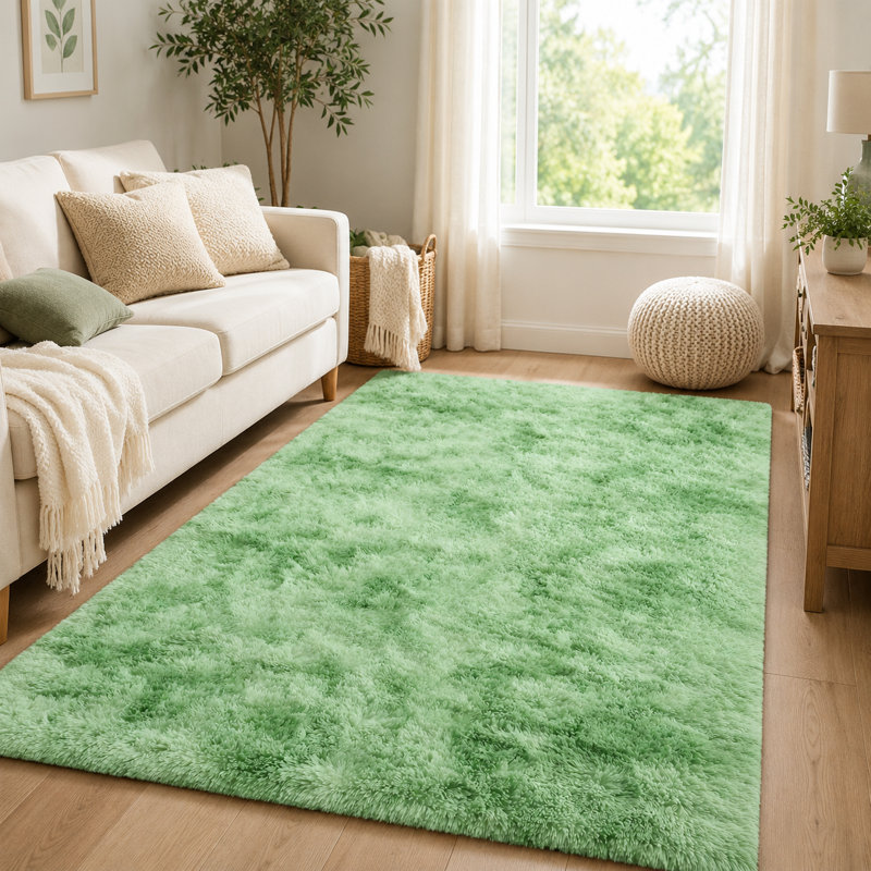 Antonije Tie Dye Shag Area Rug, Rectangle 4' x 6', Light Green