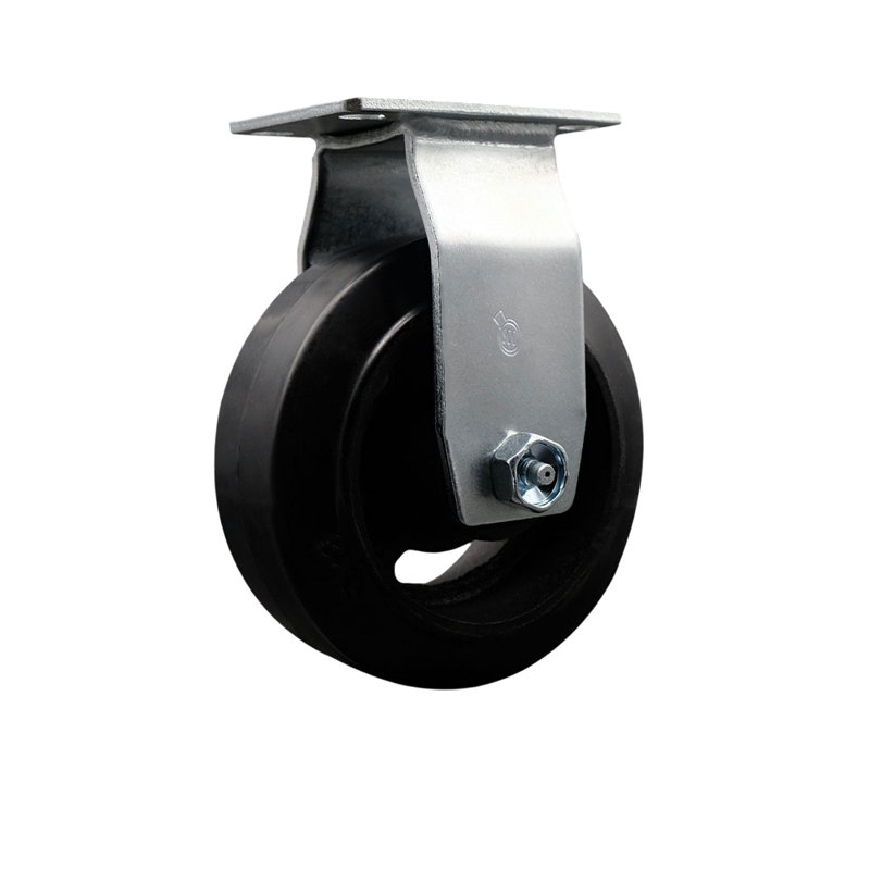 Rubber on Cast Iron Wheel Rigid Caster with Roller Bearing