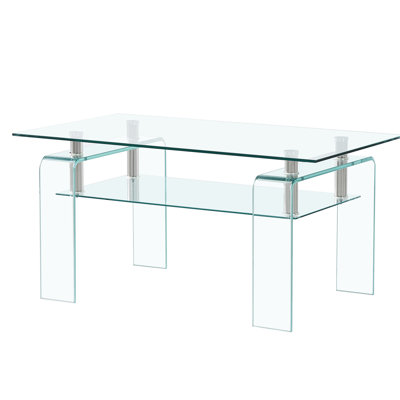 Clear Glass Coffee Table For Living Area - 2-Layer Storage, Modern Appeal Room Furniture With Storage