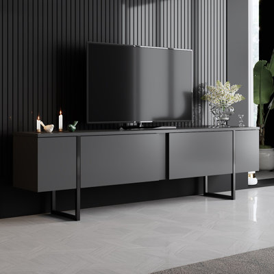 Meuble télé moderne avec pieds en métal, anthracite et noir, 70,9 po x 11,8 po x 19,7 po | 100% panneau de particules enduit de mélamine, épaisseur: 0,7 pouce | Design industriel, parfait pour le salon et les espaces de divertissement