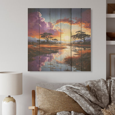 Charming Dessert Sky At Sunset - Sky Wood Art On Natural Pine Wood