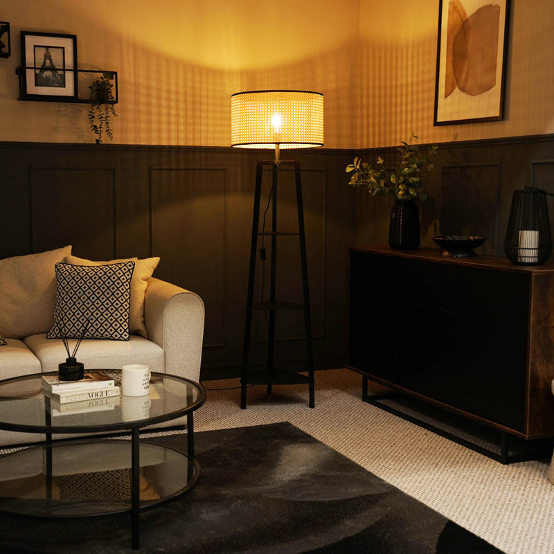 Amandip 137.5cm Tray Table Floor Lamp Set, Natural, Black, Yes
