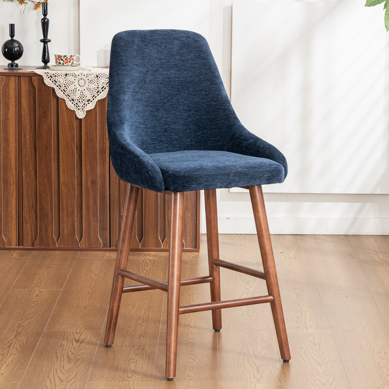 26" Bar Stool, Blue Chenille