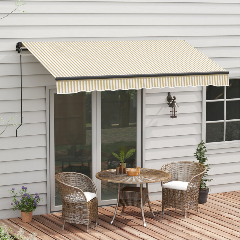 Auvent rétractable de 12 pi x 10 pi, patio avec contrôle manuel, tissu 280 g / m², structure en aluminium, manivelle beige pour balcon et terrasse, stable