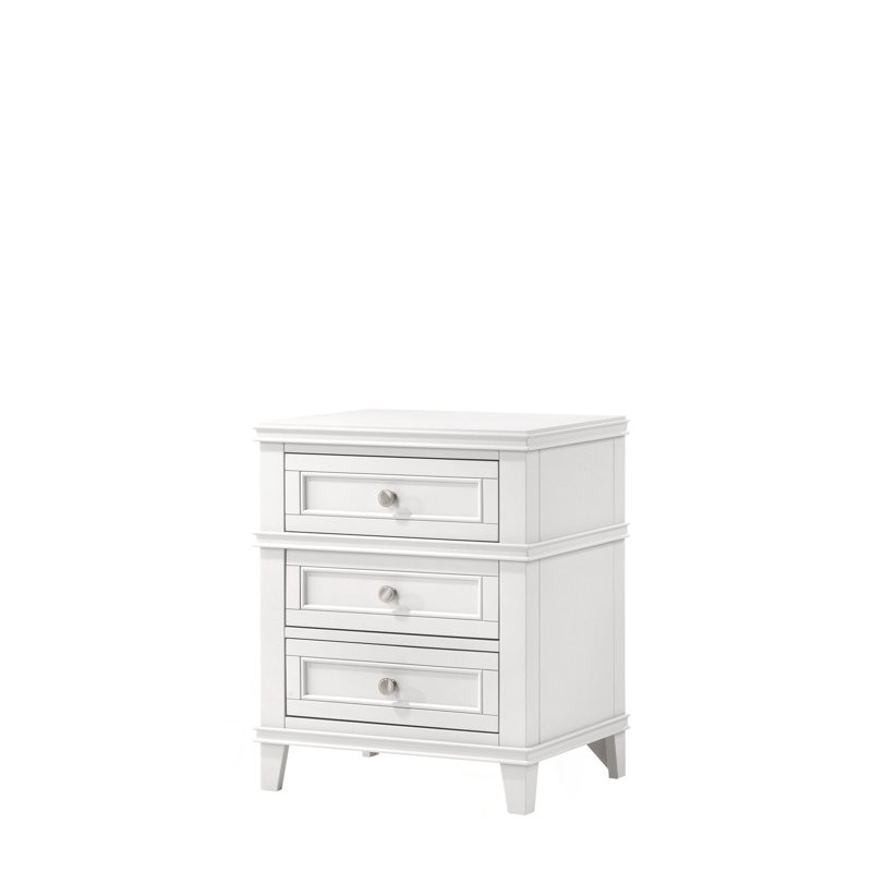 Table de chevet 3 tiroirs blanche avec USB, Blanc