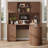 71" L-Shaped Executive Credenza Desk With Hutch And 3 Drawers, Wooden Tambour Home Office Computer Desk With File Drawer & Charging Station-2108175208