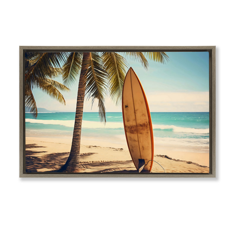 Planche de surf debout près du rivage, cadre flottant, design par LSR Design Studio, Cadre flottant orme Montalcino