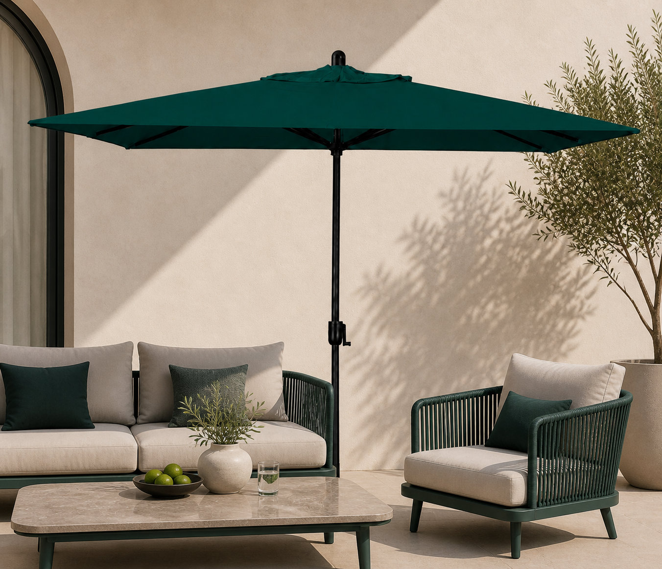 Olivier 9.7' Umbrella, Black Sapphire, Canvas Forest Green Sunbrella® Canvas