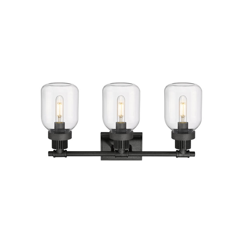 3 - Light Dimmable Vanity Light, Clear, Weathered Zinc