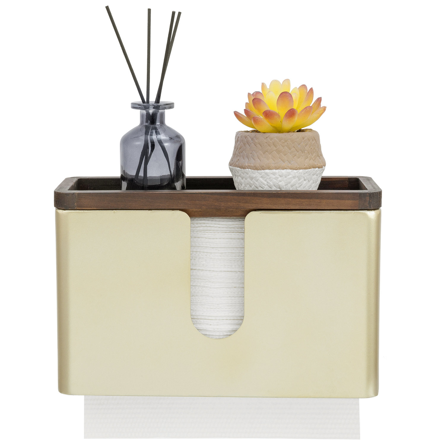 Everly Quinn Wall Mounted Commercial Paper Towel Holder With Wood Tray ...