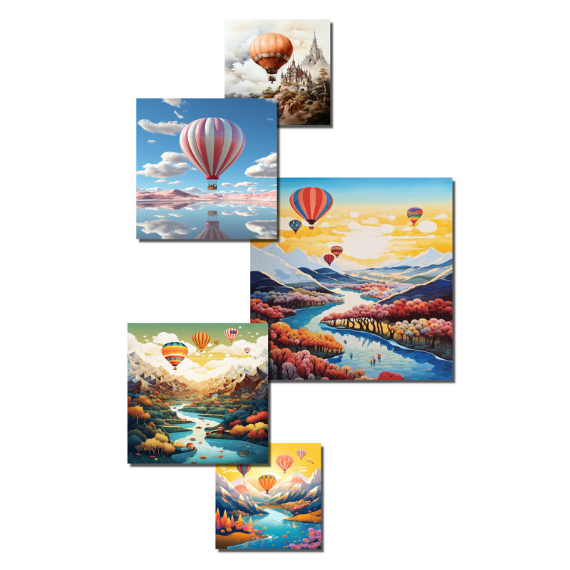Vol en montgolfière Castle - montgolfière, ensemble d'art mural de 6