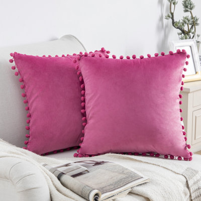 Silky Velvet Series Pom-poms Decorative Throw Pillow