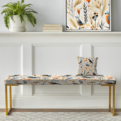  Floral Upholstered Gold Bench