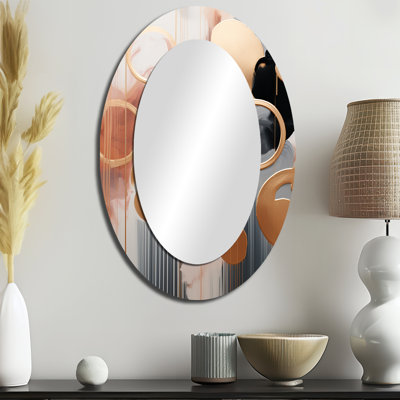 Décoration abstraite dorée et blanche Harmony I - Miroir mural ovale doré