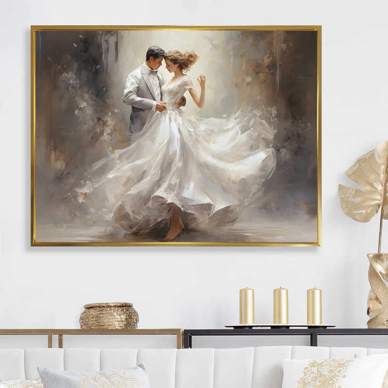 Danse valse en blanc I sur toile, H 44 po x l 34 po x P 1,5 po, Toile tendue