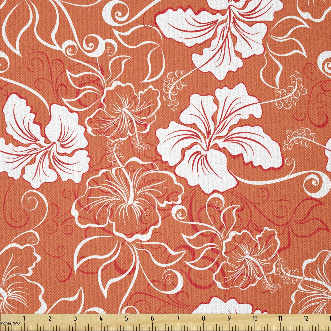 Stoff als Meterware, Hawaii-Sommer-Hibiscus, Orange, Orange Weiss