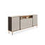 Meuble télé moderne blanc crème avec panneaux en roseaux et rangement ouvert combiné-133655380
