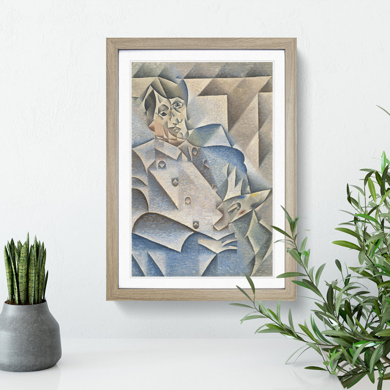 Portrait of Pablo Picasso by Juan Gris - Picture Frame Painting on MDF, 36cm H x 27cm W x 2cm D, Oak Framed