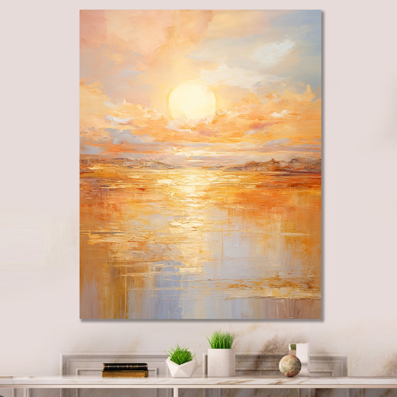 Jahwan Bold Sunset Golden Collage I - art mural coucher de soleil, H 40 po x l 30 po x P 1,5 po, Toile tendue