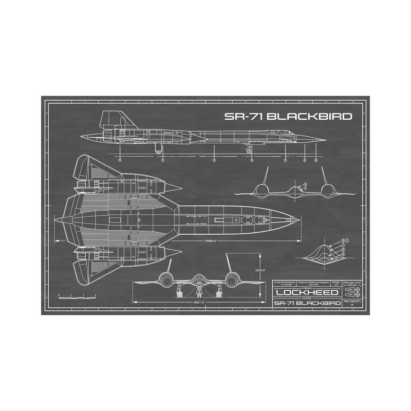 Avion espion SR-71 Blackbird | Noir - impression sur toile tendue, H 8 po x l 12 po x P 0,75 po