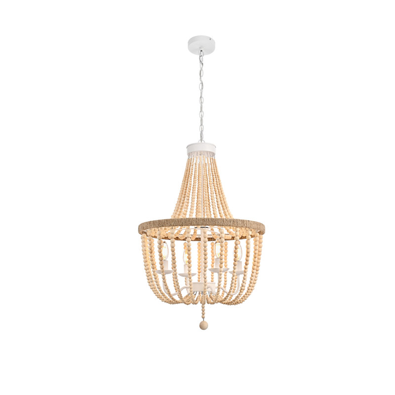 Hudson 20 inch Beaded Pendant in Beige