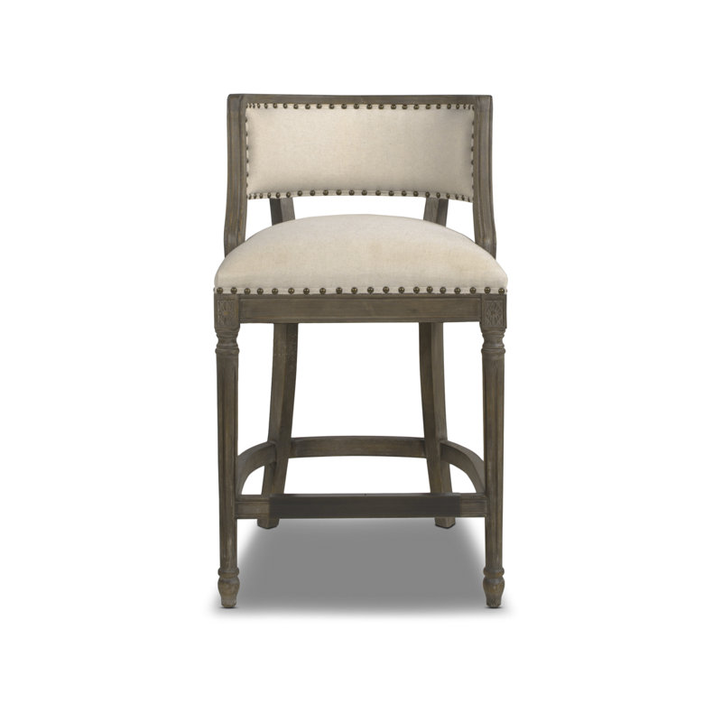 Grice Upholstered Linen Counter Stool with Solid Wood Frame, Light Beige Linen, Counter Stool (26" Seat Height)
