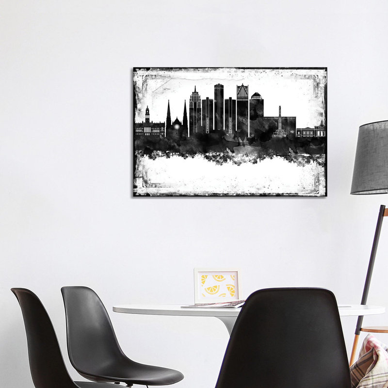 Detroit Black and White Framed Skylines 1 Piece Wrapped Canvas Wall Art, 66.04cm H x 101.6cm W