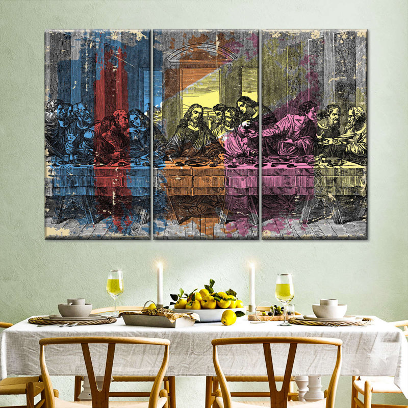 «Last Supper», ensemble de 3 pièces abstraites sur toile, H 24 po x l 38 po x P 1,25 po