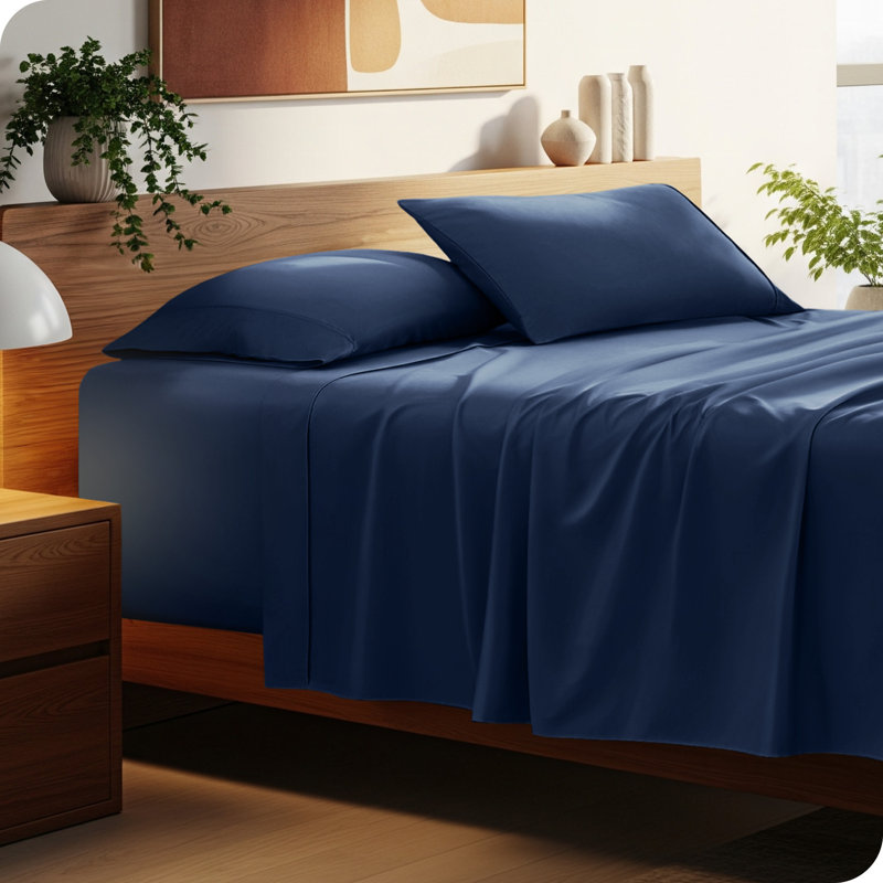 22" Deep Pocket Microfiber Sheet Set, Queen Sheet Set with 2 Pillowcases, Dark Blue