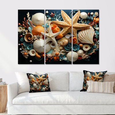 «Modern Beach Shellfish Collage», ensemble d'art mural océan