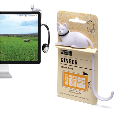 Monkey Business Ginger The Cat Tail Hook for Computer Screen, Tight Spaces, Hang Keys, Accessories in Easy Reach