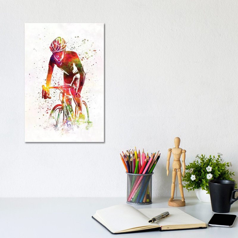 Woman Triathlon Cycling by Paul Rommer - Wrapped Canvas Painting, 30.48cm H x 20.32cm W x 1.91cm D
