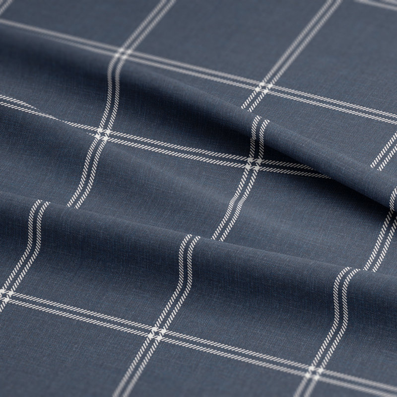 Shay Window Pane Dark Denim Cotton Bedskirt, 15", Queen