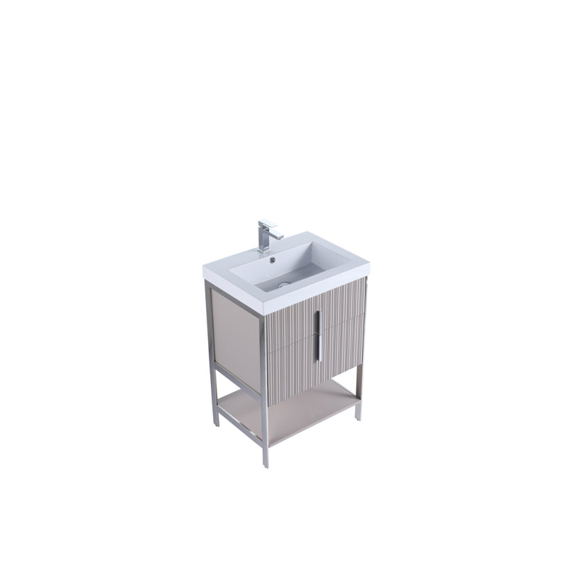  Serenity Modern Bathroom Vanity with White Gel Acrylic Top, Bright Taupe/Chrome, 24", White