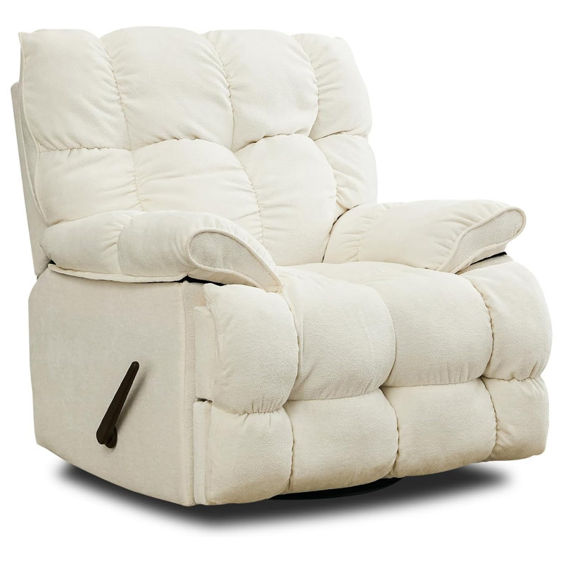 41.5" Wide Upholstered Manual Recliner, Oversized Swivel Rocker Recliner Chair, White