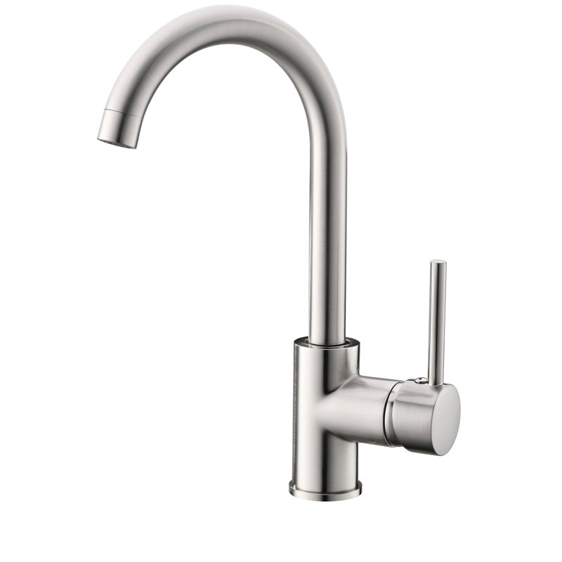 Robinet d'évier commercial en acier inoxydable - Monotrou, nickel brossé, acier à poignée en nickel à long terme, pour éviers de cuisine modernes et élégants