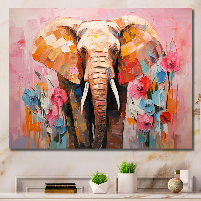Gris, défenses créatives, art éléphant abstrait II - Éléphant, art mural animal, Toile tendue, H 34 po x l 44 po x P 1,5 po
