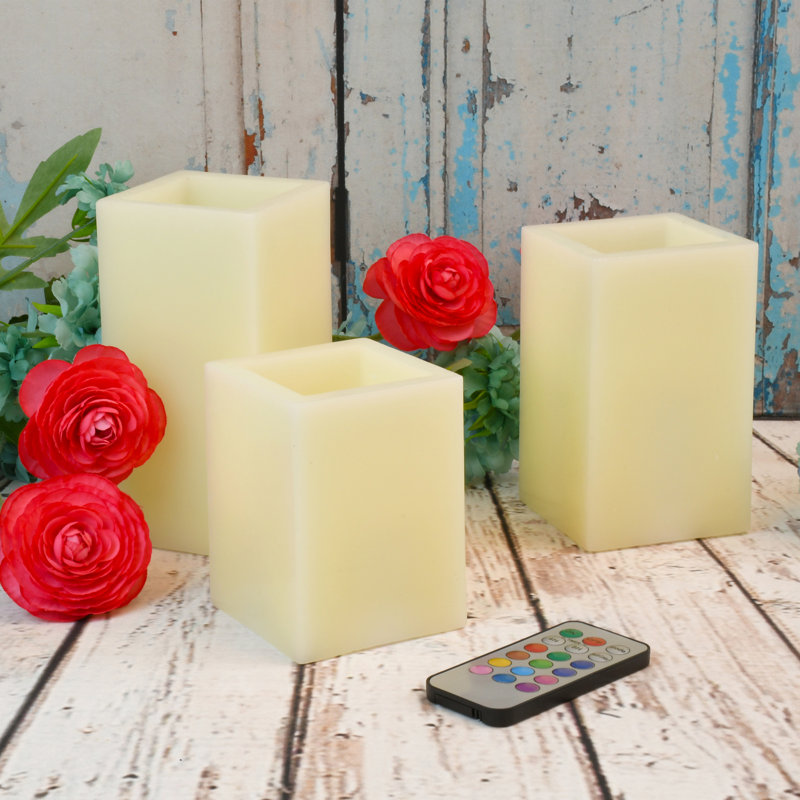Battery Operated Multifunction Wax LED Candles, Square - 3 Count