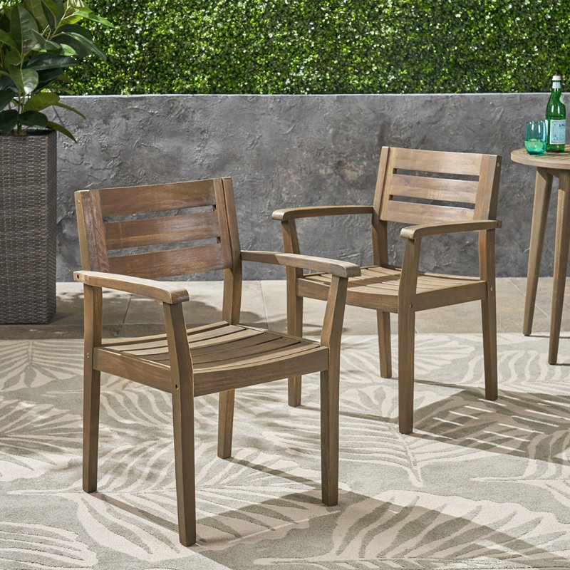 STAMFORD Acacia Wood Patio Armchair Set, Durable Outdoor Seating for Backyard, Poolside, and Garden Comfort, Gray