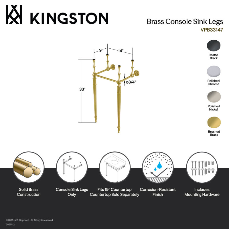 Pattes de lavabo en laiton Kingston, Nickel poli