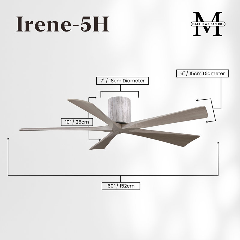 60" Irene 5-Blade Hugger Ceiling Fan with Wall Remote, Gray Ash, Barnwood/Gray Ash, 60"