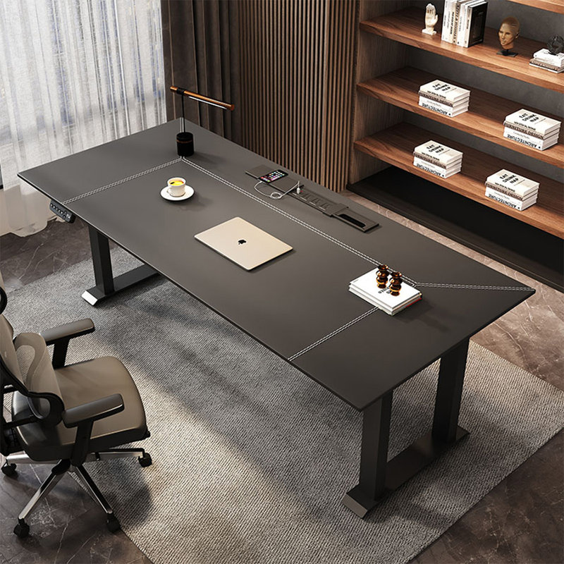 Black Rectangular Manufactured Wood+Barenia+Steel desk, 49.21" H x 62.99" W x 27.56" D