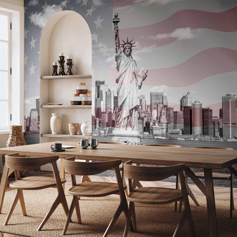 Premium Wall Mural - New York and a flag
