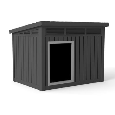 Yardgrace All-Weather Resin Dog House With Gas Strut Lift Roof, Sloped Roof Design