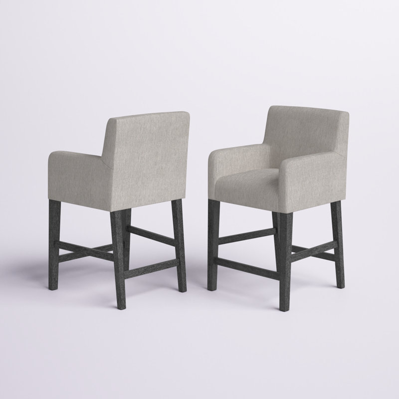 Tabouret en bois massif Alighiero, Gris clair / gris patiné, 2, Tabouret de comptoir (siège d'une hauteur de 26 p