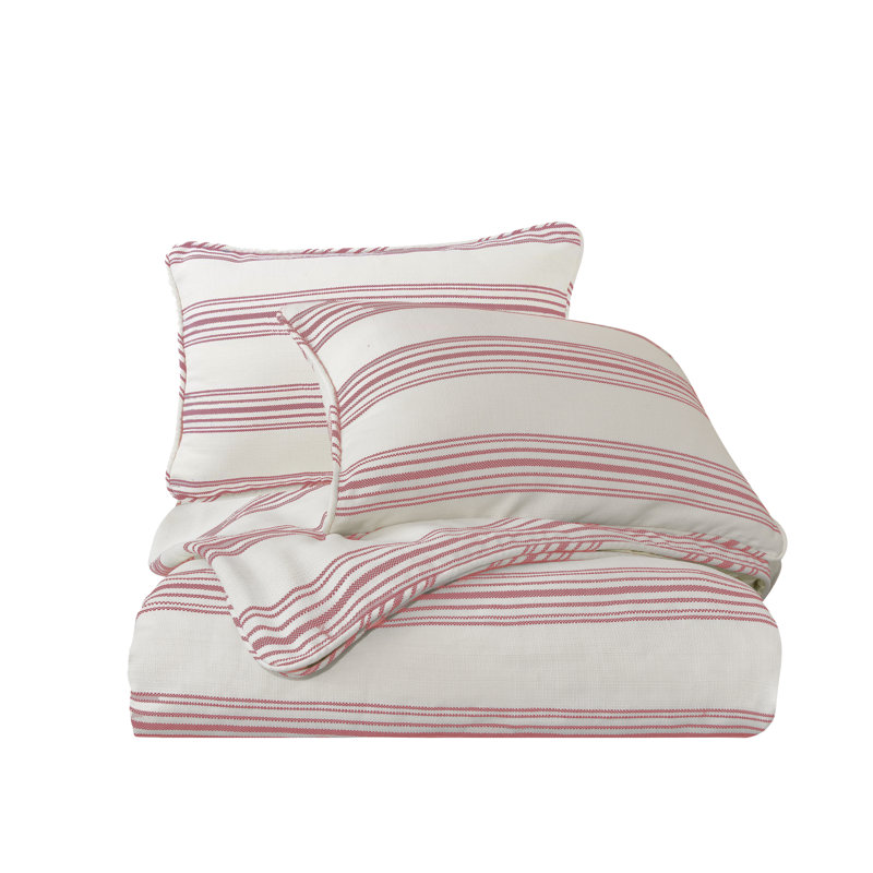 Prescott Ticking Stripe Pattern Woven Classic Chic Casual Farmhouse Coastal 3 Piece Duvet Cover Set, Navy