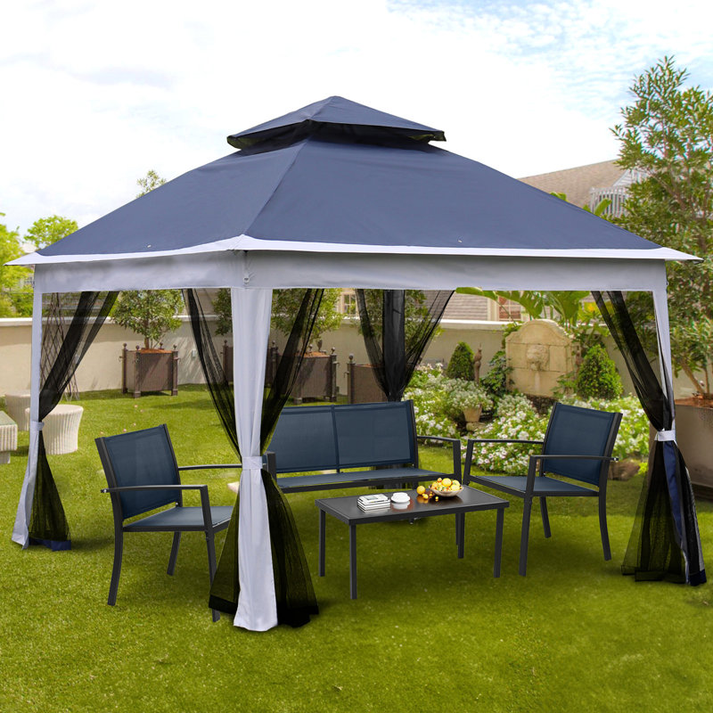 Pavillon de jardin en acier, 9.8 Ft. W x 9.8 Ft. D, Blue