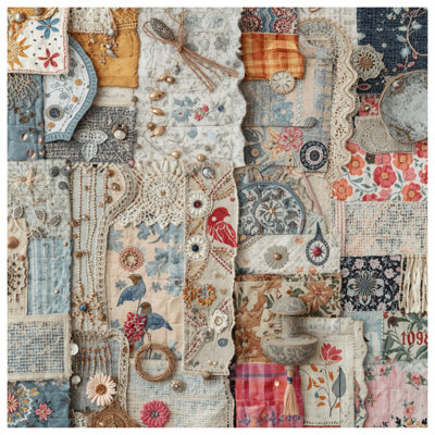 Vintage Fabric Collage Double Sided Throw Pillows